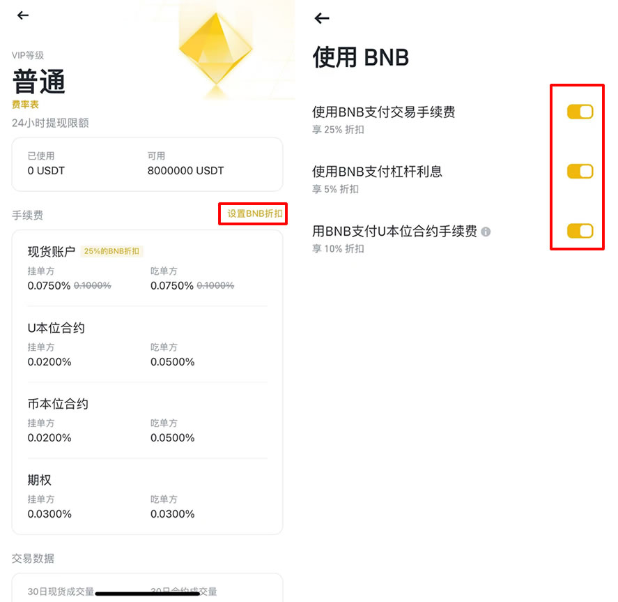 币安获得BNB 手续费优惠